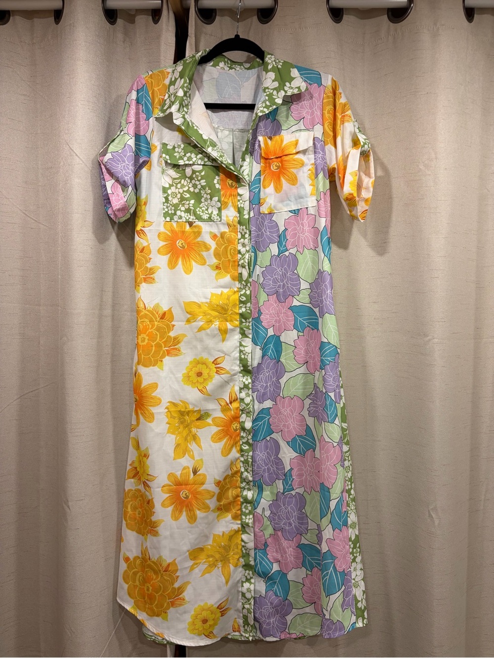 Floral Patchwork Shirt Dress